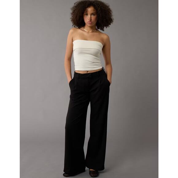 American Eagle Curvy Wide Leg Trousers Pants Black Size 16 Career Lounge Casual - Picture 1 of 8